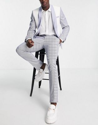Twisted Tailor triptych skinny suit set in white and blue stripe panels