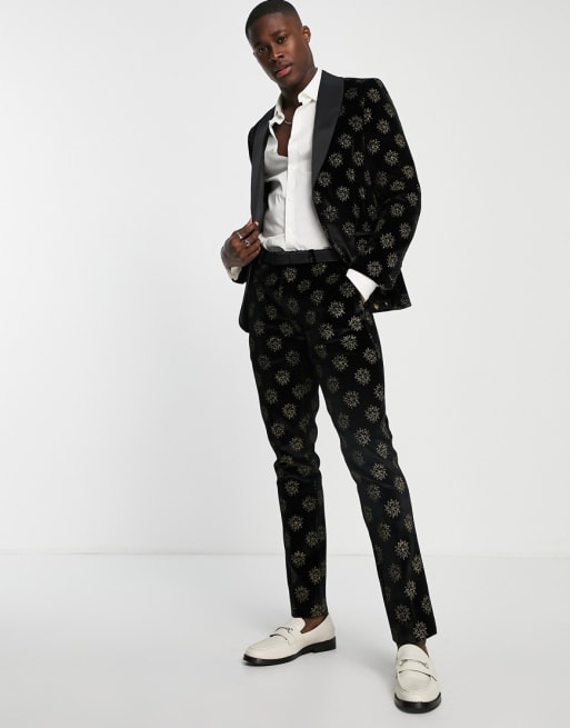 Twisted Tailor - Westgate - Abito skinny coordinato con stampa di stelle oro laminate, colore nero