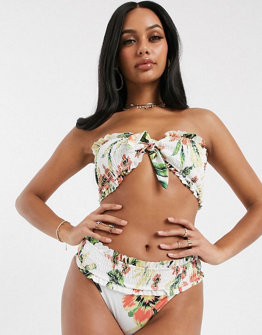 Unique 21 Tropical Shirred Bandeau Bikini Set