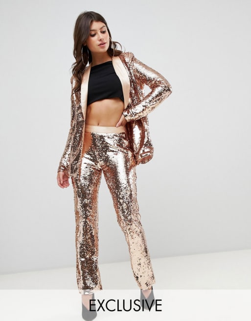 UNIQUE21 - Ensemble blazer et pantalon slim à sequins