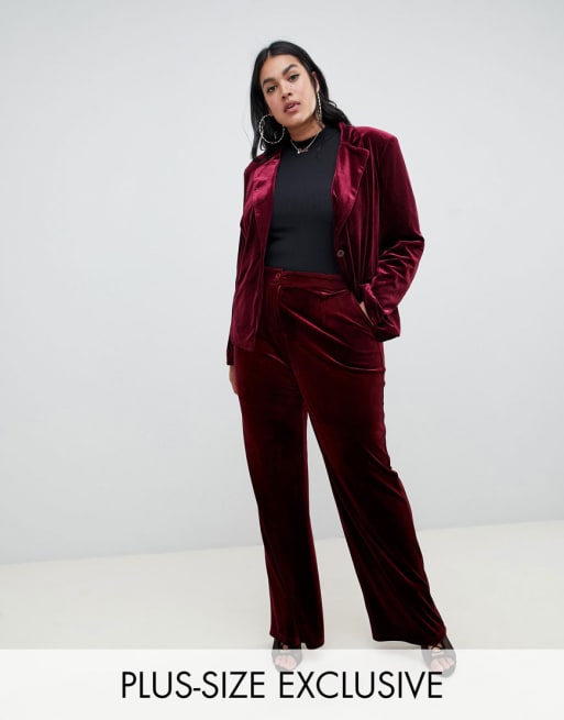 Plus Size Velvet Wide Leg Two Piece Pants