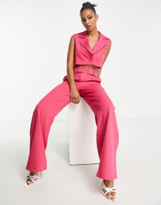 Unique21 high waisted cut out wide leg pants and sleeveless blazer set 