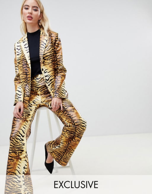 UNIQUE21 oversized boyfriend blazer & trousers in tiger print co-ord