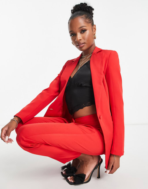 Unique21 Petite 3 piece blazer shorts and pants set in red ASOS