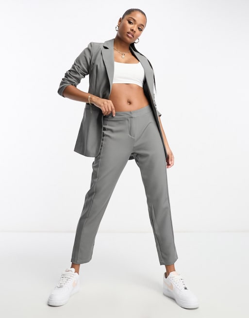 Unique21 Petite longline blazer and high waisted tailored trousers co ord in gre