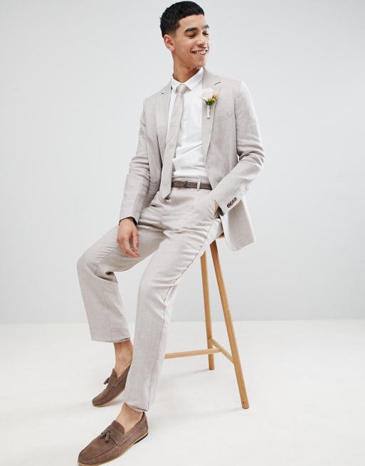 United Colors Of Benetton - Bruiloft - Regular-fit linnen kostuum in kiezelkleur