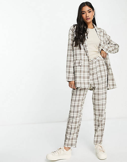 Urban Threads oversized blazer and tailored trousers co-ord in brown check