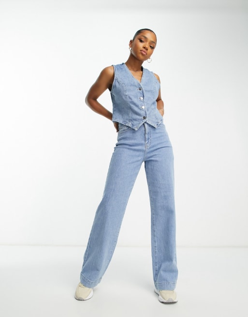 Vero Moda denim vest and leg jeans set in light blue w | ASOS