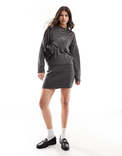 Vero Moda Aware knitted scoop neck jumper and mini skirt co-ord in dark ...