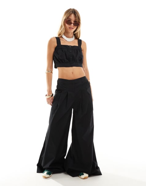 Vero Moda - Aware - Sort sæt med bukser med vidde og top med knapper i bomuld - view 1