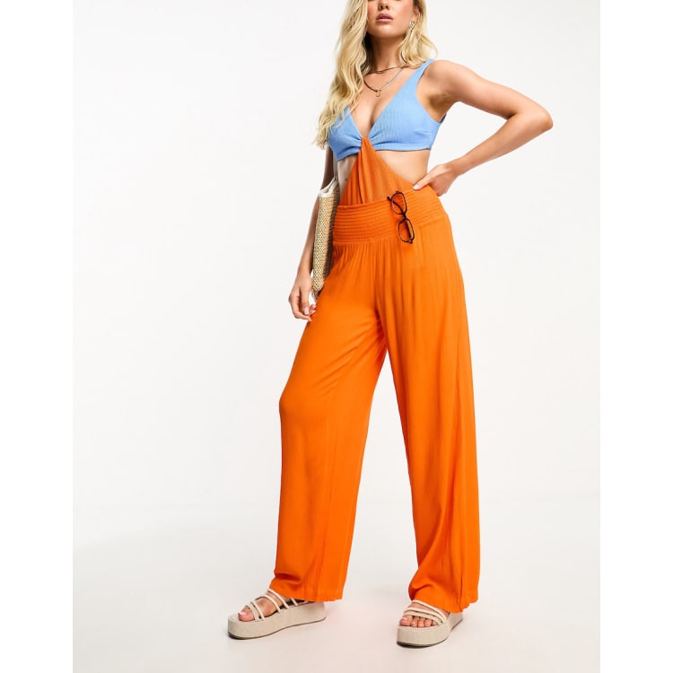 Vero Moda beach trousers and crickle cut out swimsuit in blue and