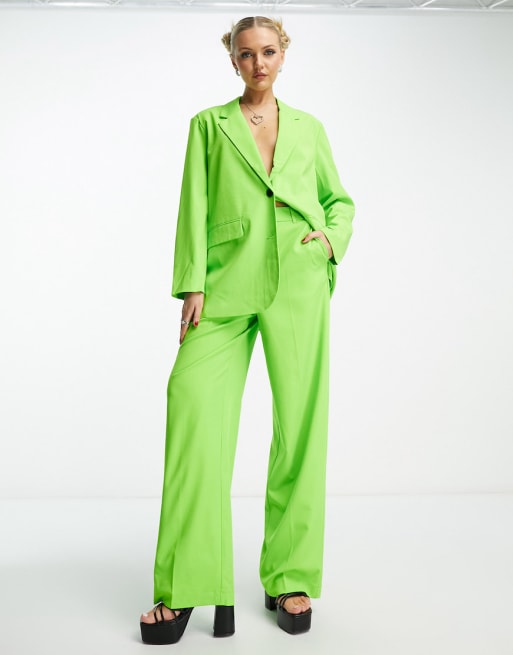 Vero Moda Blazer en broek met wijde pijpen in citrus groen, coord