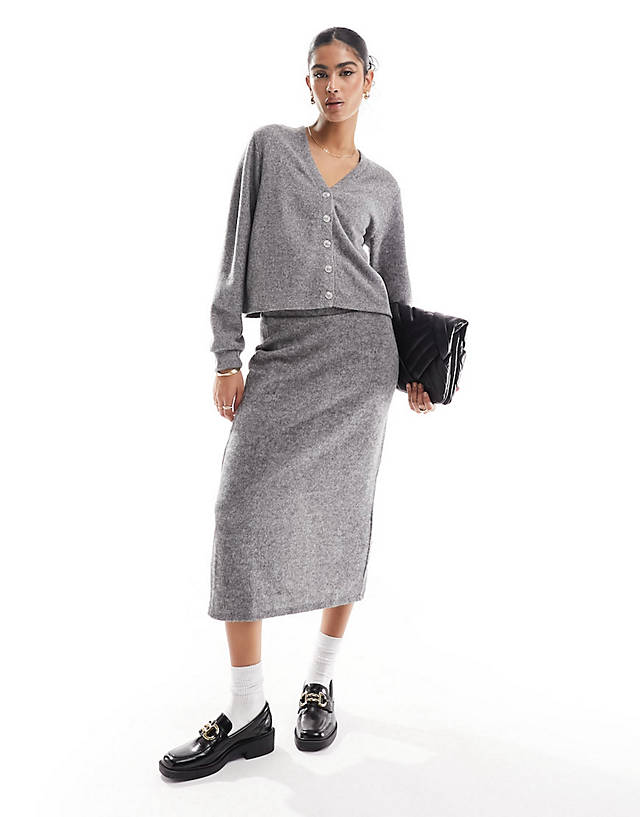 Vero Moda - button through cardigan and midi skirt co-ord in grey melange
