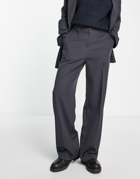 Vero Moda - Co-ord set van elegante broek met wijde pijpen en blazer met visgraatmotief in grijs - view 1