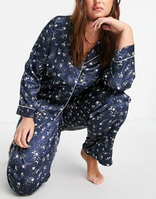 Vero Moda Curve 'mix & match' short and long pyjama set in cosmic print