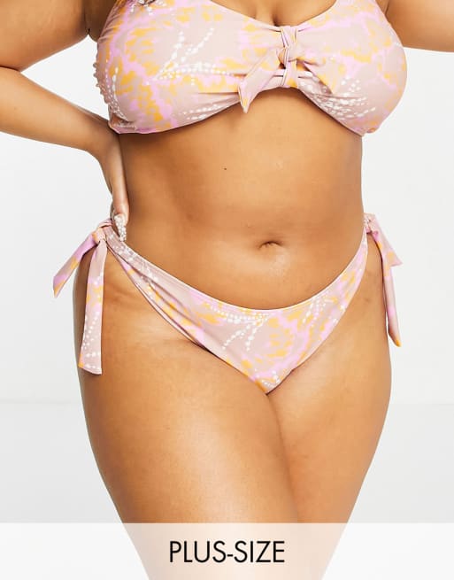 Vero Moda Curve – Rosa geblümter Bikini mit Schnürung auf der Vorderseite