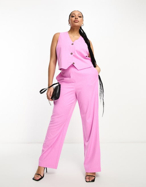 Vero Moda Curve tailored pinstripe suit vest and wide leg pants set