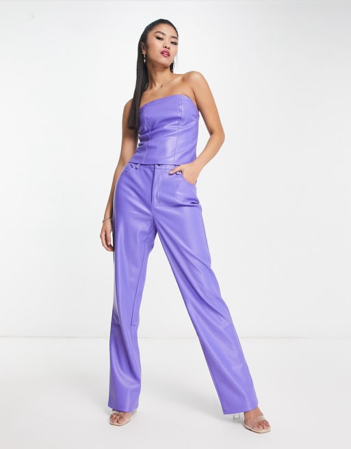 Vero Moda – Fioletowy zestaw z imitacji skóry: top typu tuba i spodnie