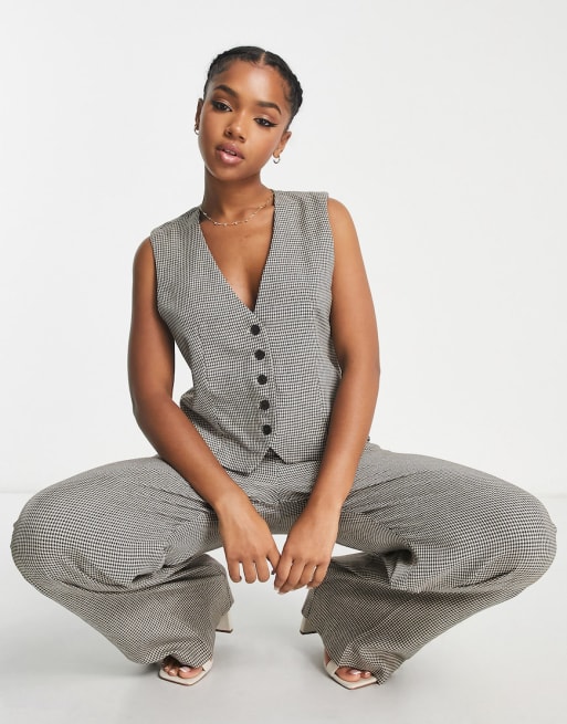 Vero Moda houndstooth three piece suit in neutral check