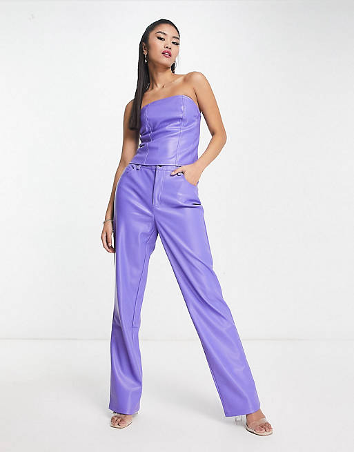 Vero Moda leather look tube top and trouser co-ord in purple | ASOS
