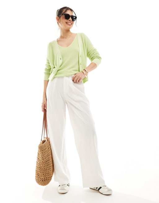 Vero Moda lightweight knitted cami top and cardigan co-ord in lime