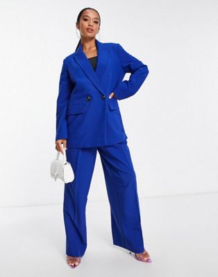 Vero Moda Petite tailored double breasted suit blazer in colbalt blue