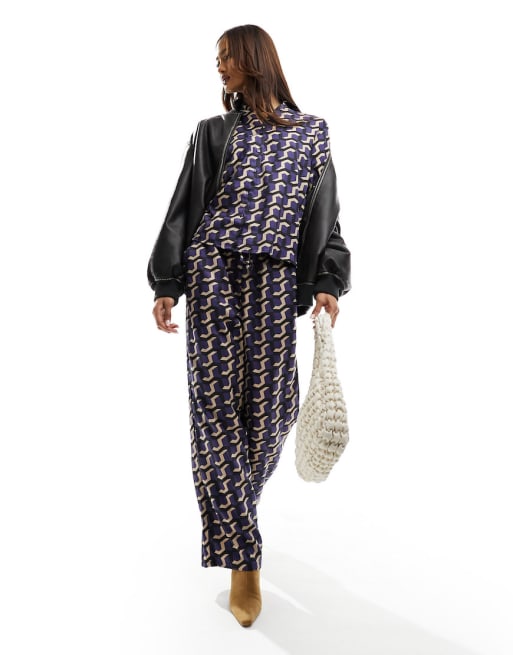Vero Moda satin shirt and wide leg trouser co-ord in geo print