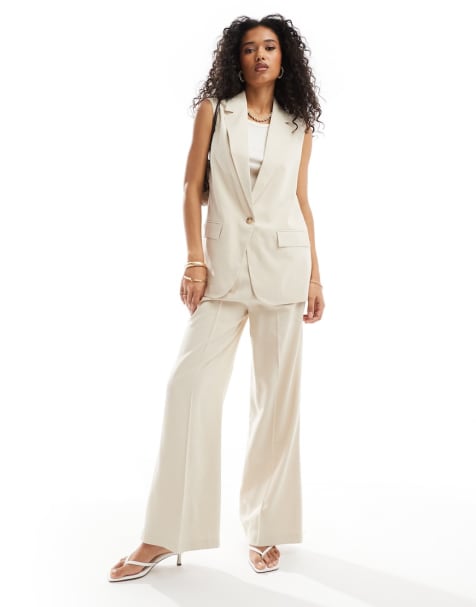 Vero Moda – Set in Creme bestehend aus Longline-Weste und weit geschnittener Hose - view 1