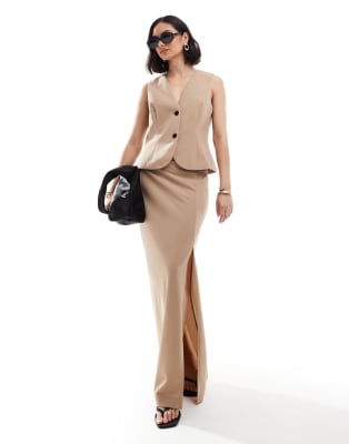 Vero Moda tailored jersey waistcoat and maxi skirt with slit co ord in