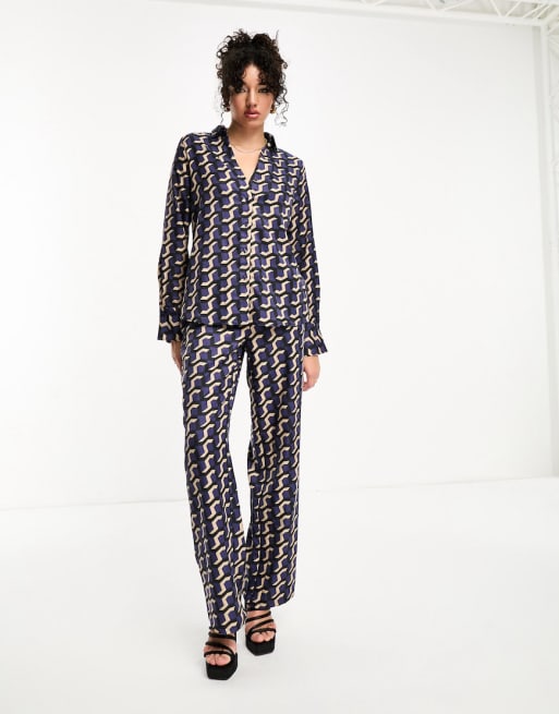 Vero Moda Tall satin shirt and trouser co-ord in geo print