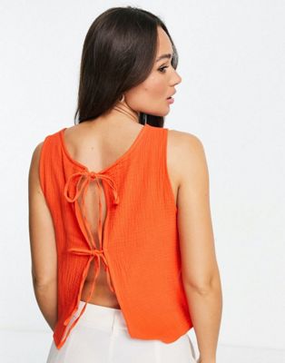 Vero Moda tie back top and shorts co-ord in orange | ASOS