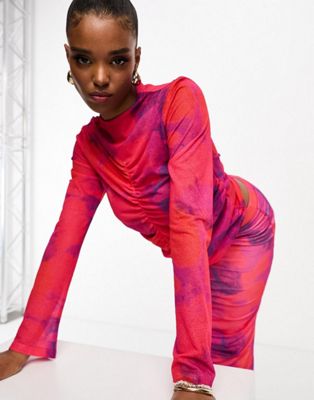Vero Moda tie dye mesh top and maxi skirt co-ord in pink | ASOS