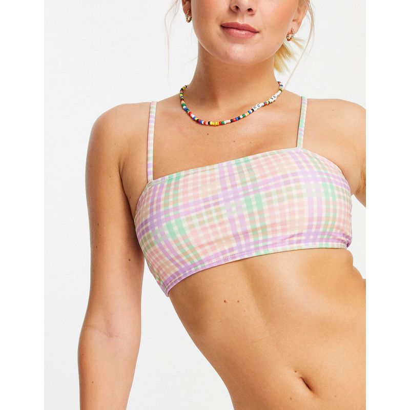 9Ipyc Bikini Vero Moda - Top bikini con scollo quadrato e slip a vita alta a quadri pastello