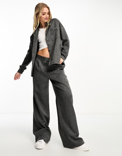 Vero Moda twill oversized shacket and pants set in grey