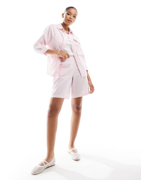 Vero Moda utility shirt and longline shorts co-ord in light pink - view 1