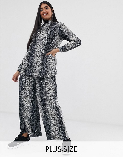 Verona Curve high neck long sleeved top and wide leg trouser in python print