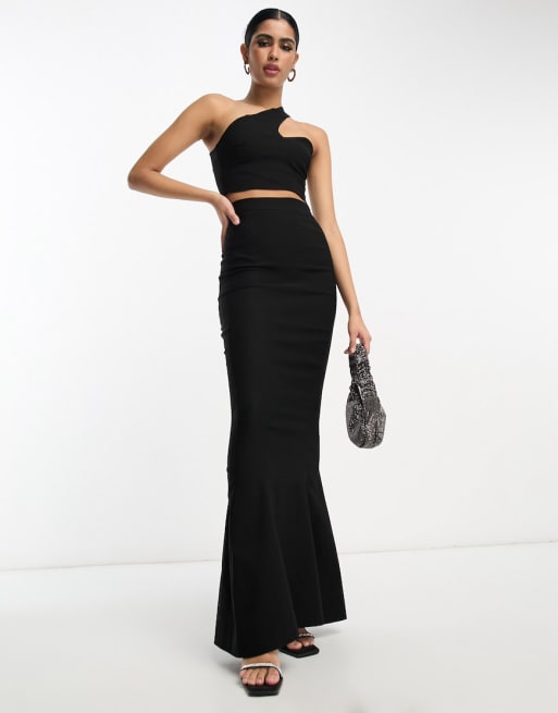 Vesper - Co-ord set van top met blote schouder en lange rok in zwart