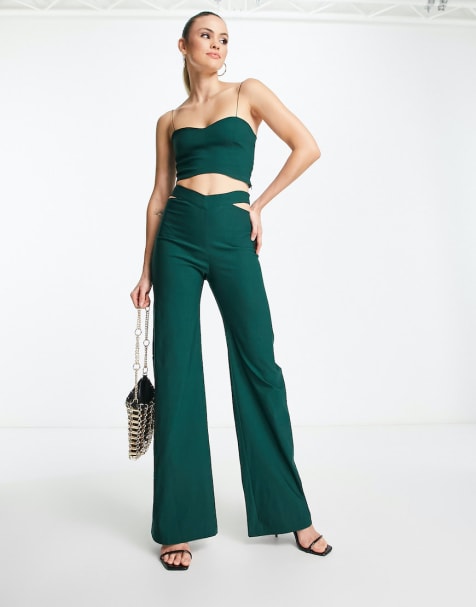 Vesper - Vestito verde smeraldo con gonna al polpaccio, spacco sulla coscia  e fascette incrociate sul retro