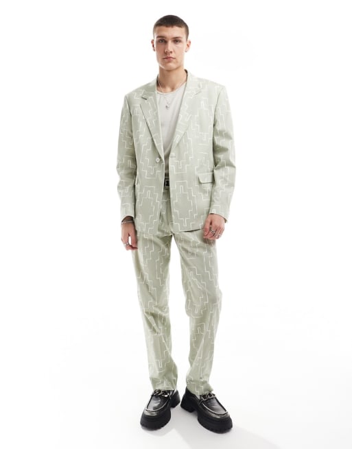 Viggo - Veste de costume imprimée - Vert sauge