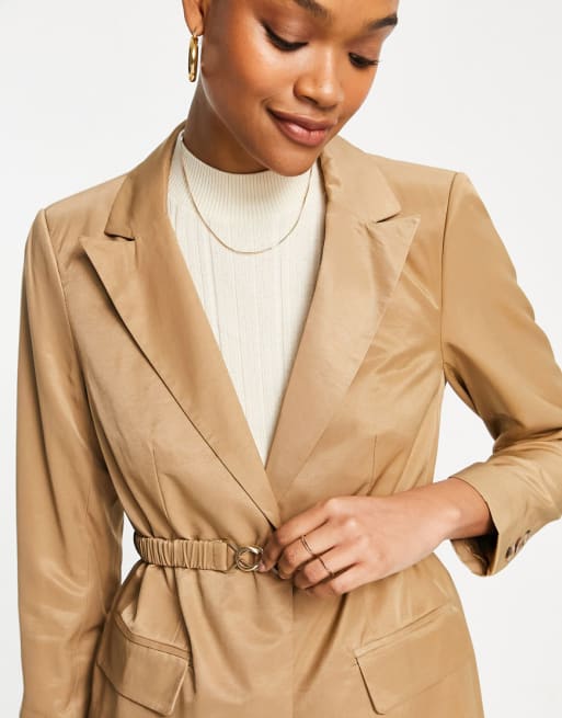 Vila - Blazer en pantalon met hoge taille in lichtbruin, combi-set