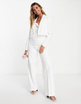 Vila Bridal cami top, trousers and blazer in cream -  WHITE