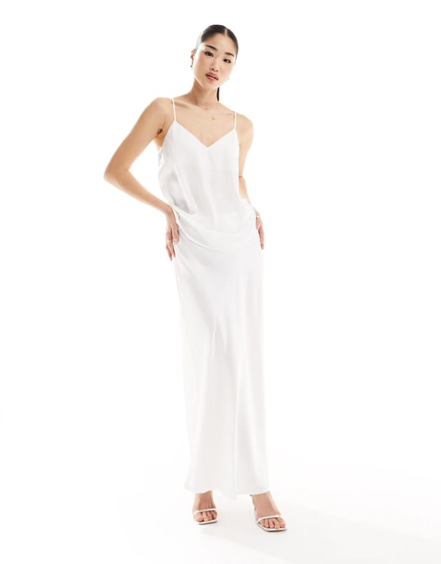 Vila - bridal satin cami top and maxi skirt co-ord in white