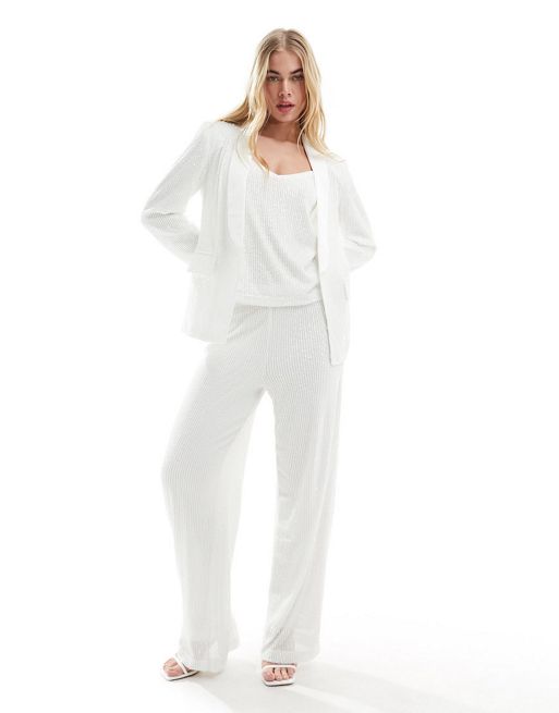 Vila Bridal sequin blazer, cami top and pants set in white
