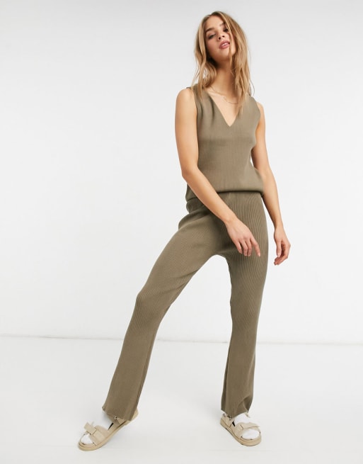 Vila - Coordinato con canotta, pantaloni e gilet in maglia color tortora