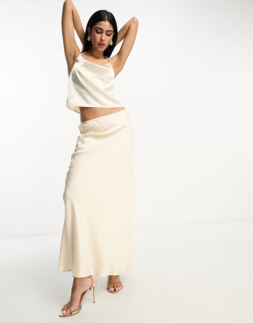 Vila - Coordinato da sposa con top a canottiera e gonna in raso crema
