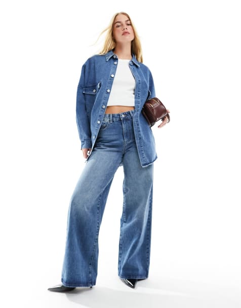 Ensemble jean taille haute pour femme, jean bleu délavé, denim en coton  décontracté, jean FJSummer Fit pour femme, 2 pièces