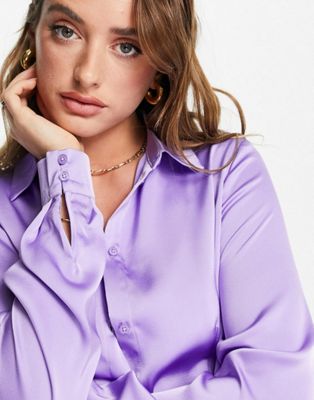 Vila Exclusive satin shirt and trouser co-ord in purple