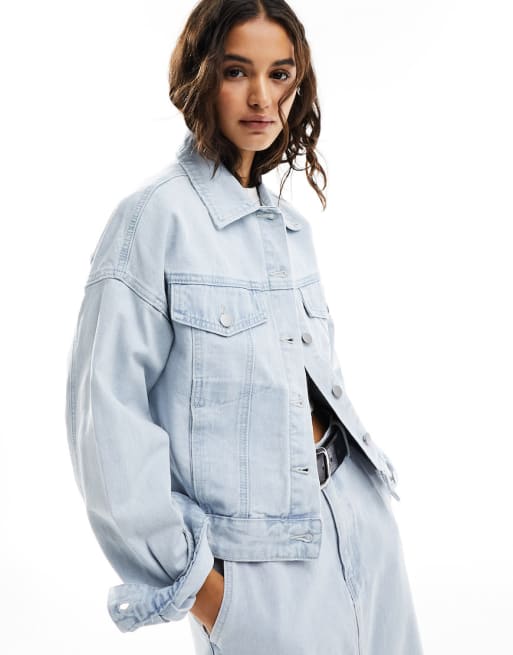 Vila oversized denim jacket and maxi skirt co-ord in ligh wash blue | ASOS