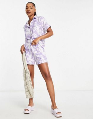 Pieces beach co-ord in lilac tie dye