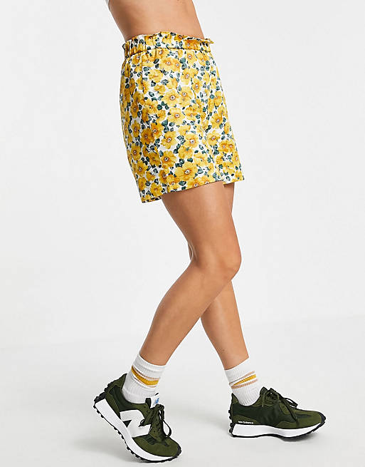 Vila square neck top & short co-ord in yellow floral